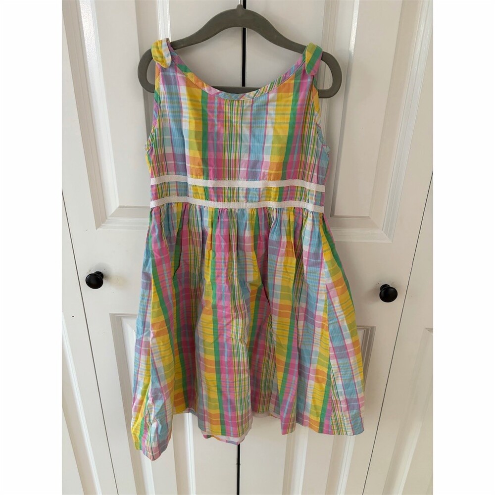 Lilly Pulitzer Dress Girls Size 7 Rainbow Plaid Madras Fit & Flare Knee